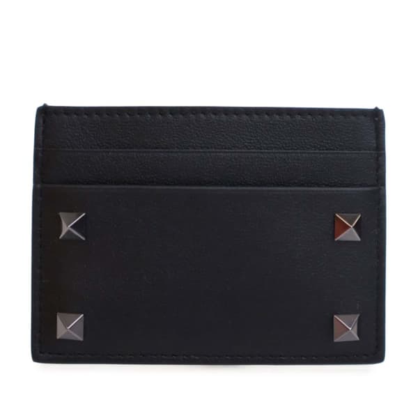 Pre-owned Valentino Leather Rockstud Card Holder Black
