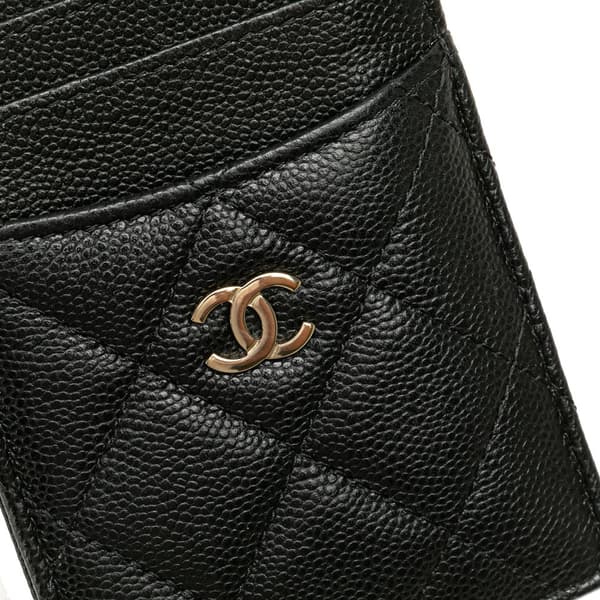 Pre-owned Chanel CC Quilted Caviar Card Holder Black