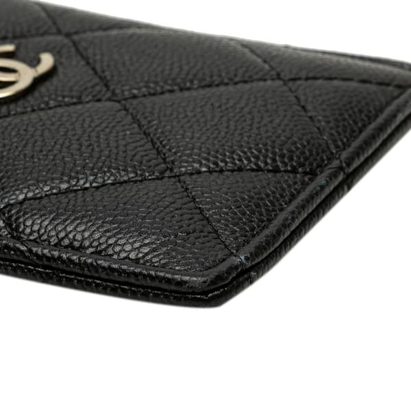 Pre-owned Chanel CC Quilted Caviar Card Holder Black