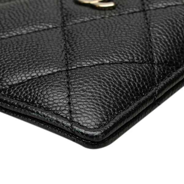 Pre-owned Chanel CC Quilted Caviar Card Holder Black