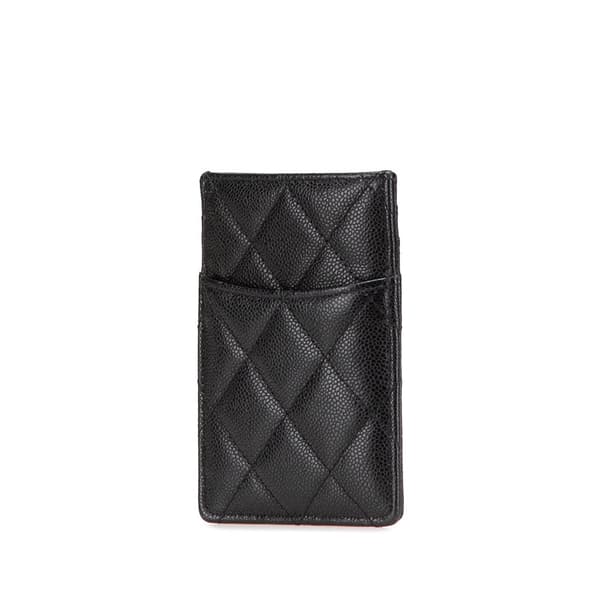 Pre-owned Chanel CC Quilted Caviar Card Holder Black