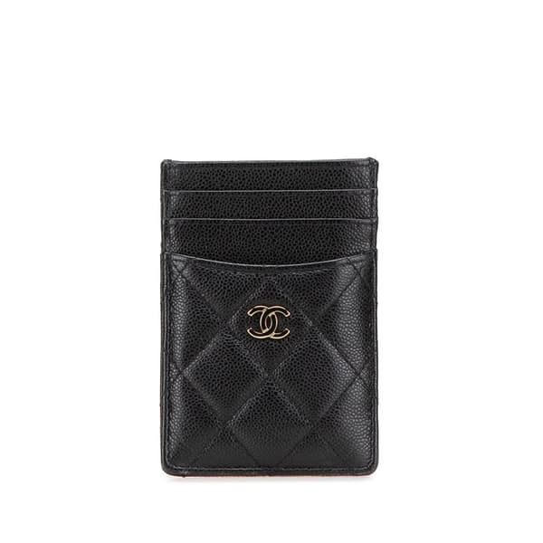 Pre-owned Chanel CC Quilted Caviar Card Holder Black