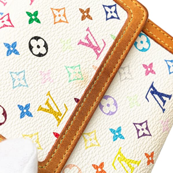 Pre-owned Louis Vuitton Monogram Multicolore Porte Monnaie Billets Wallet White