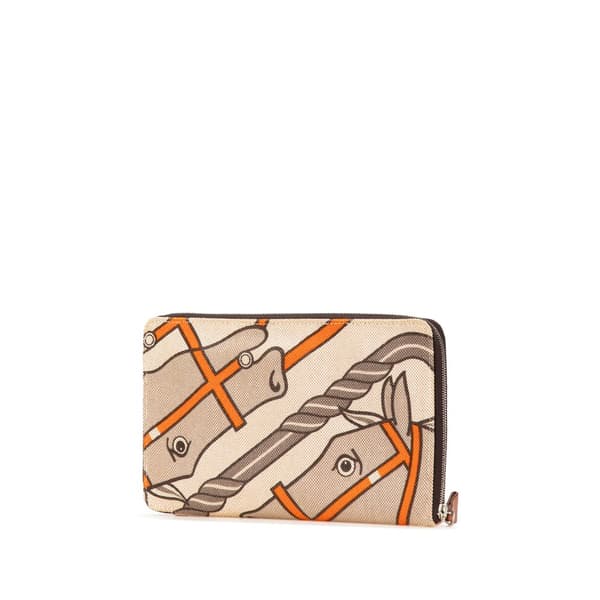Pre-owned Hermès Toile Steeple GM Wallet Brown