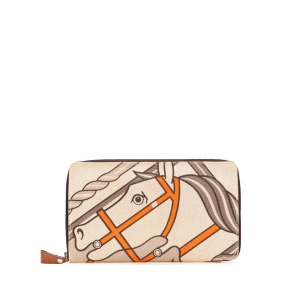 Pre-owned Hermès Toile Steeple GM Wallet Brown