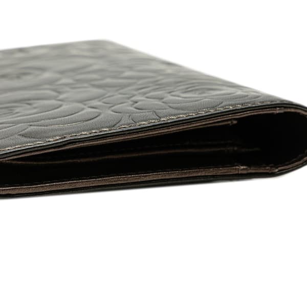 Pre-owned Chanel Embossed Lambskin CC Camellia Bifold Wallet Black