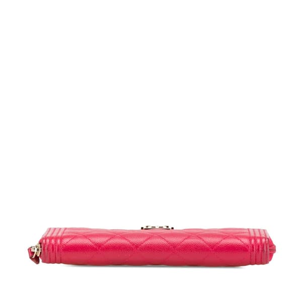 Pre-owned Chanel Quilted Caviar Boy Zip Around Wallet Pink