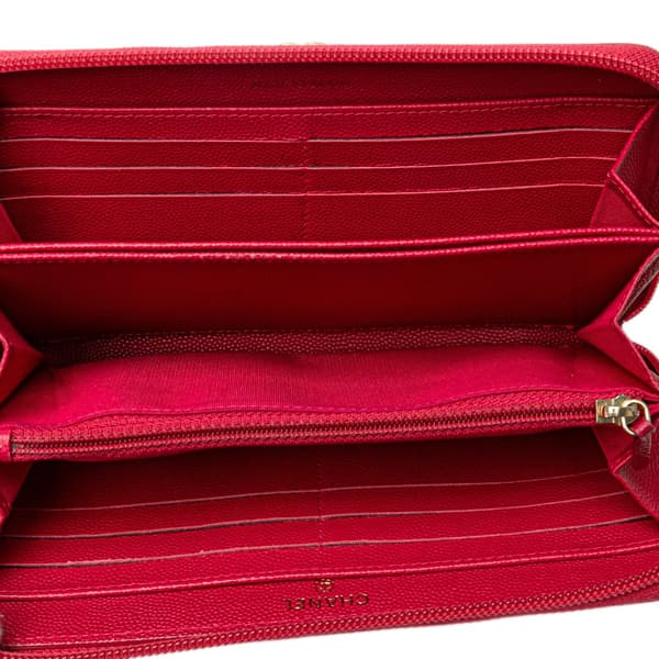 Pre-owned Chanel Quilted Caviar Boy Zip Around Wallet Pink