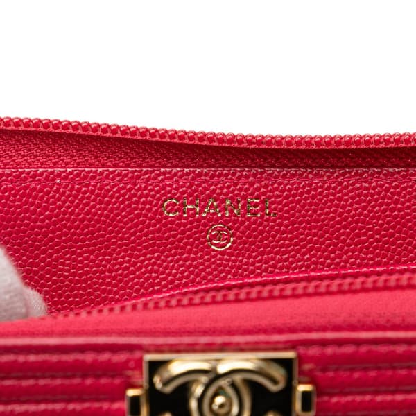 Pre-owned Chanel Quilted Caviar Boy Zip Around Wallet Pink