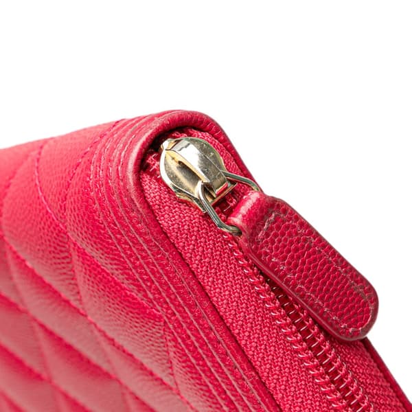 Pre-owned Chanel Quilted Caviar Boy Zip Around Wallet Pink