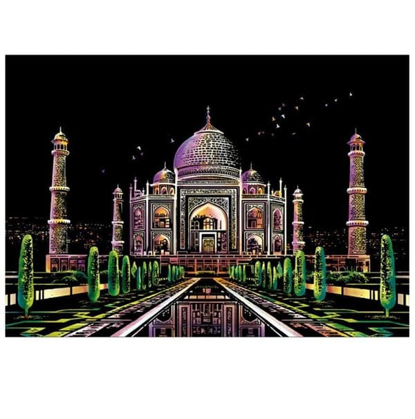 Magisk Skraplott Taj Mahal Mausoleum Indien 40x28 cm