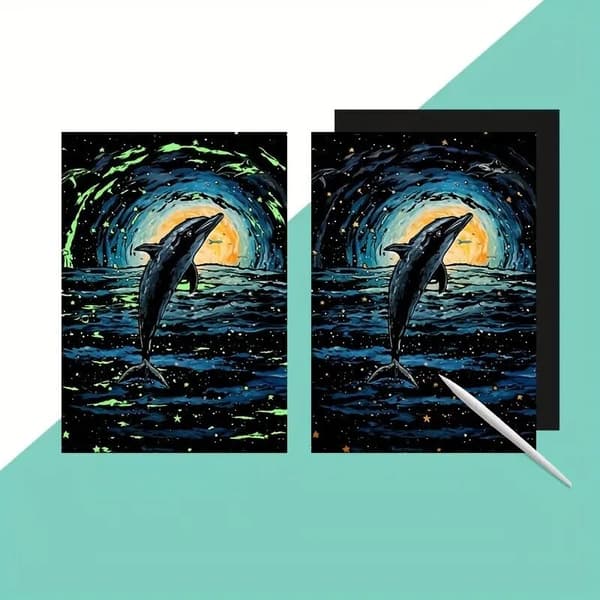 Skraplott med självlysande mönster, hoppande delfin, 40x28 cm
