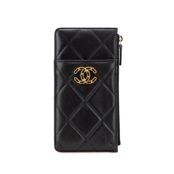 Pre-owned Chanel CC Quilted Goatskin 19 Phone and Card Holder Black