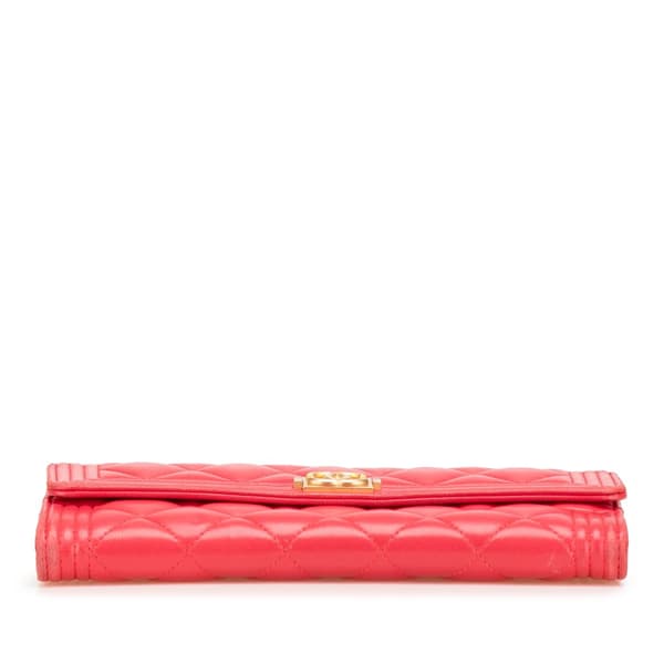 Pre-owned Chanel CC Quilted Lambskin Boy Flap Wallet Pink