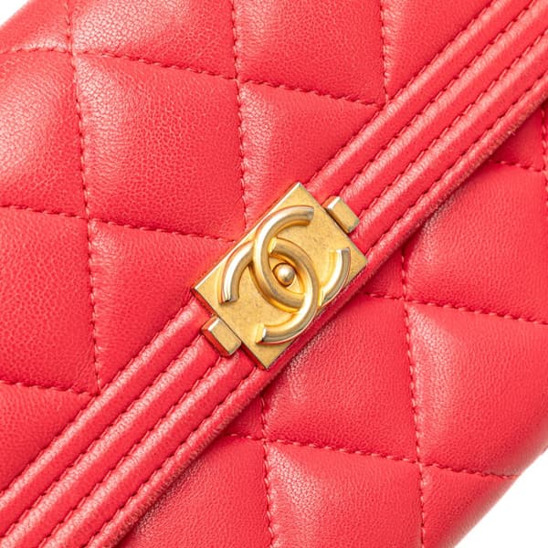 Pre-owned Chanel CC Quilted Lambskin Boy Flap Wallet Pink