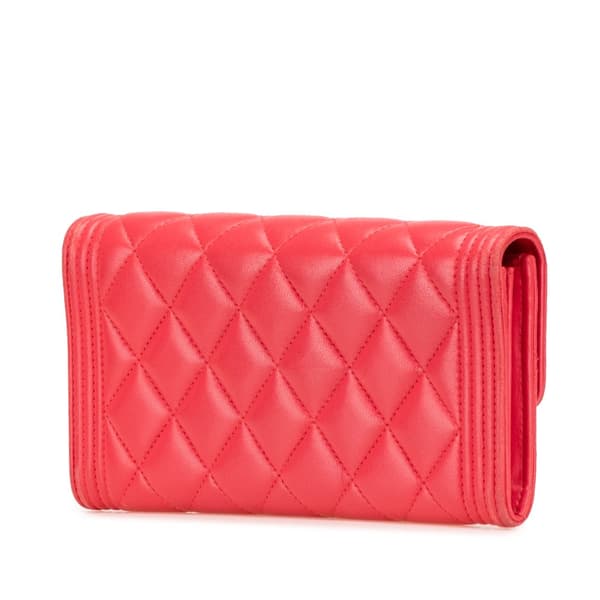 Pre-owned Chanel CC Quilted Lambskin Boy Flap Wallet Pink