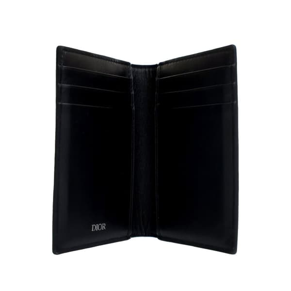 Pre-owned Dior Perforated Oblique Calfskin Galaxy Bifold Card Holder Black