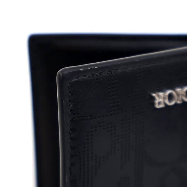 Pre-owned Dior Perforated Oblique Calfskin Galaxy Bifold Card Holder Black
