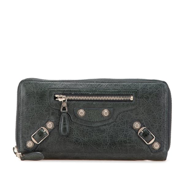 Pre-owned Balenciaga Lambskin Giant 12 Continental Zip Around Wallet Green