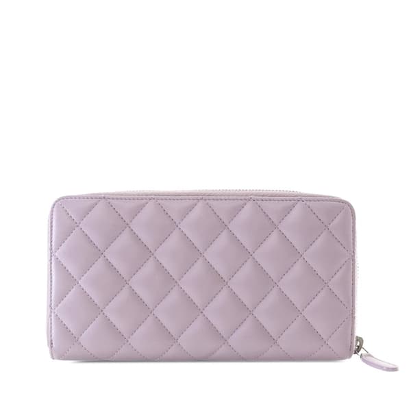 Pre-owned Chanel Quilted Lambskin Classic Long Zip Wallet Purple