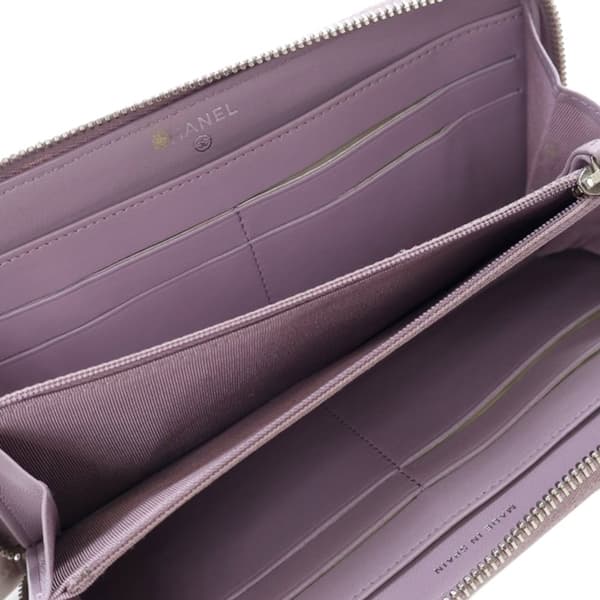 Pre-owned Chanel Quilted Lambskin Classic Long Zip Wallet Purple