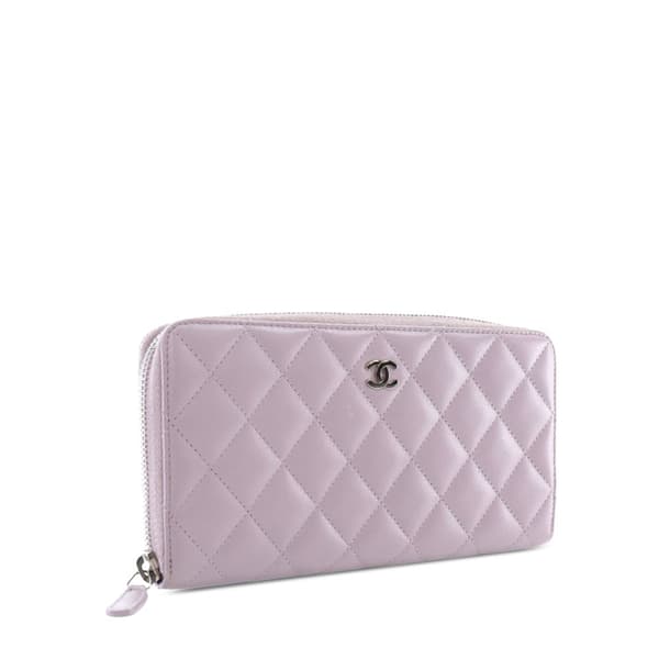 Pre-owned Chanel Quilted Lambskin Classic Long Zip Wallet Purple