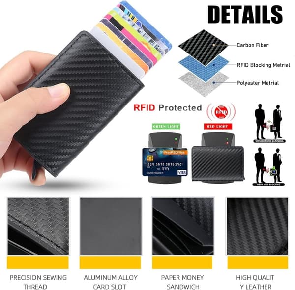 Lollanda Ultratynd RFID beskyttende pung Mænd 9,5x6,5 cm / Herre Læder Pung - Kulfiber & Læder