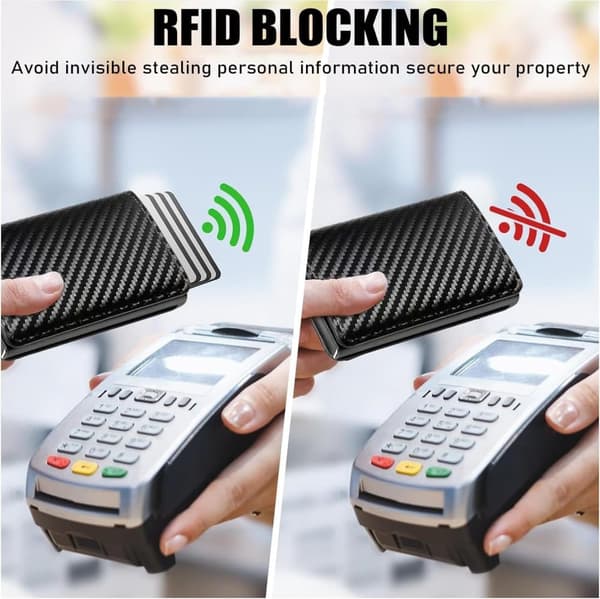 Lollanda Ultratynd RFID beskyttende pung Mænd 9,5x6,5 cm / Herre Læder Pung - Kulfiber & Læder