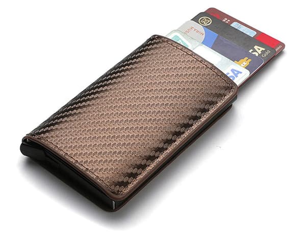 Lollanda Ultratynd RFID beskyttende pung Mænd 9,5x6,5 cm / Herre Læder Pung - Kulfiber & Læder Brun
