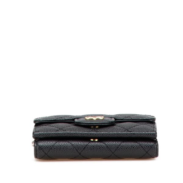 Pre-owned Chanel CC Quilted Caviar Trifold Wallet Black