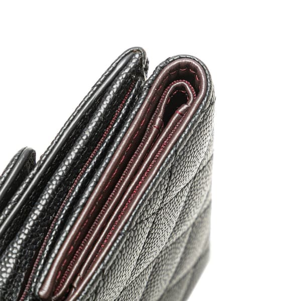 Pre-owned Chanel CC Quilted Caviar Trifold Wallet Black