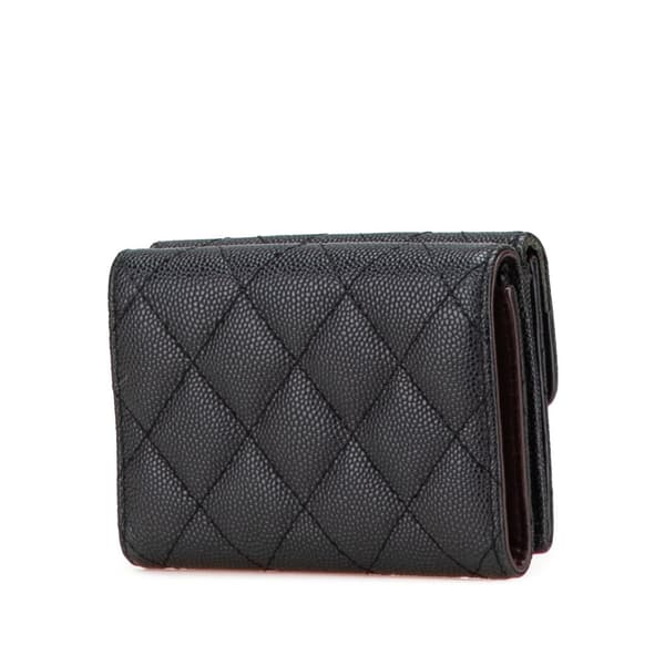 Pre-owned Chanel CC Quilted Caviar Trifold Wallet Black