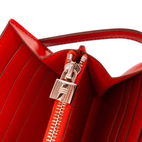 Pre-owned Hermès Box Calf Kelly Longue Wallet Orange