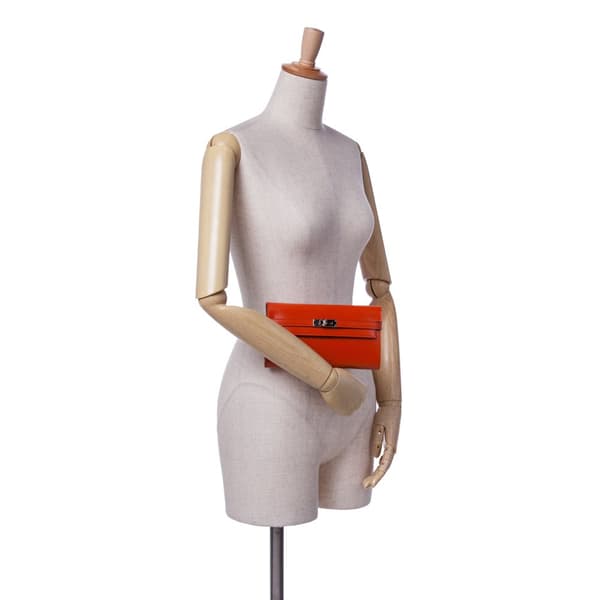Pre-owned Hermès Box Calf Kelly Longue Wallet Orange