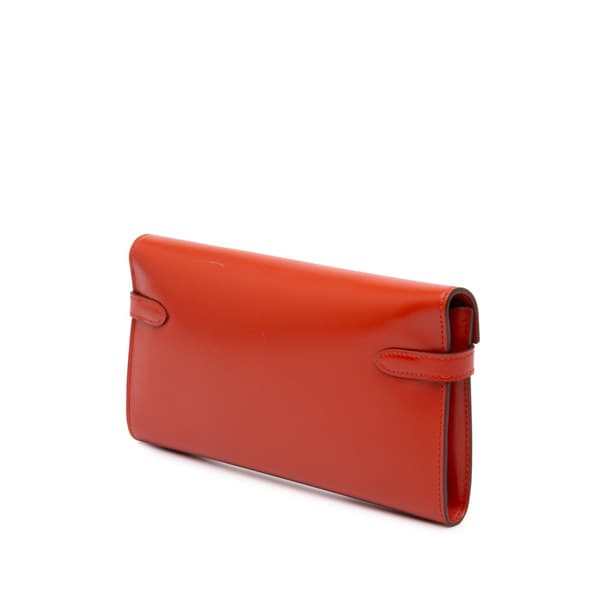 Pre-owned Hermès Box Calf Kelly Longue Wallet Orange