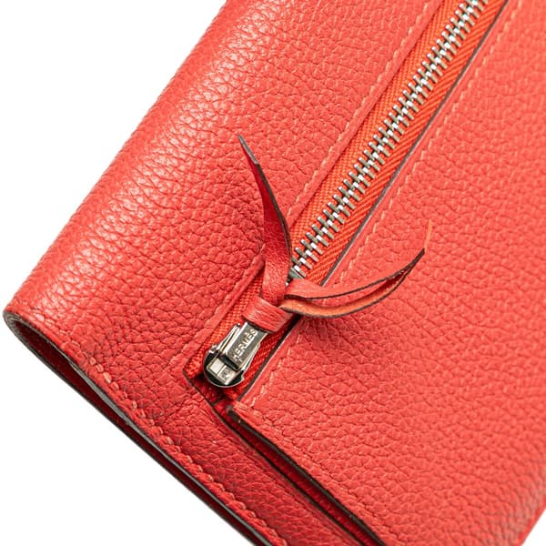 Pre-owned Hermès Clemence Dogon Long Wallet Red