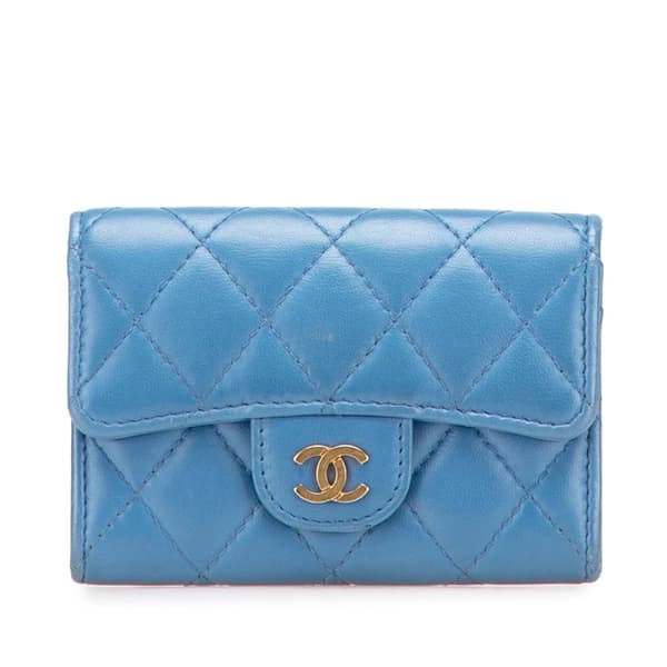 Pre-owned Chanel CC Quilted Calfskin Trifold Wallet Blue