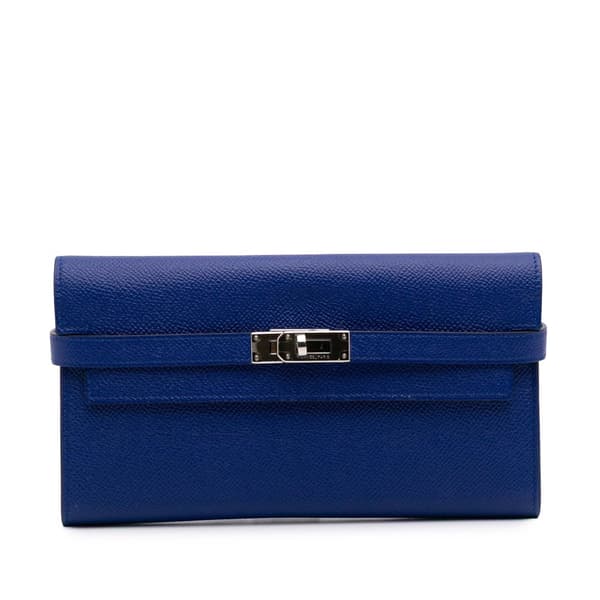 Pre-owned Hermès Epsom Kelly Longue Wallet Blue