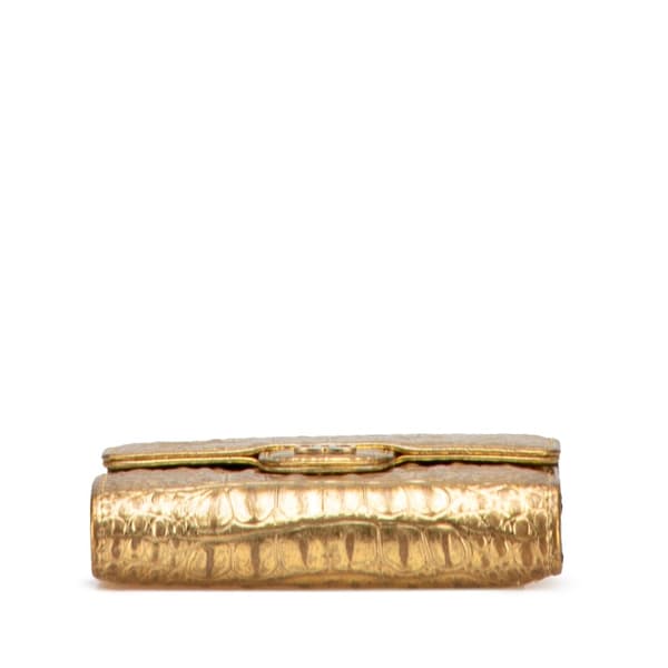 Pre-owned Chanel CC Metallic Calfskin Crocodile Embossed Compact Flap Wallet Gold