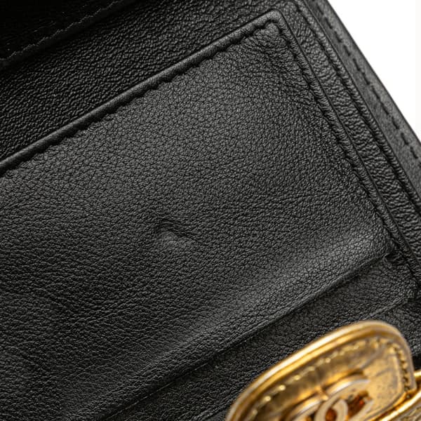 Pre-owned Chanel CC Metallic Calfskin Crocodile Embossed Compact Flap Wallet Gold