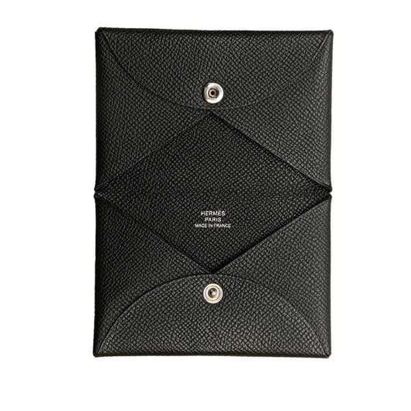 Pre-owned Hermès Epsom Calvi Card Holder Black
