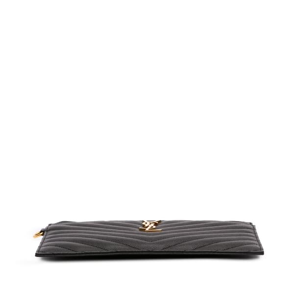 Pre-owned Saint Laurent Large Grain De Poudre Chevron Monogram Bill Pouch Black