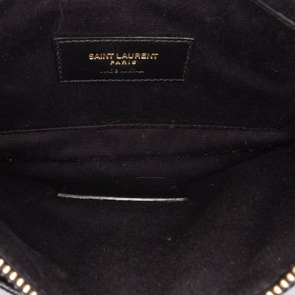 Pre-owned Saint Laurent Large Grain De Poudre Chevron Monogram Bill Pouch Black