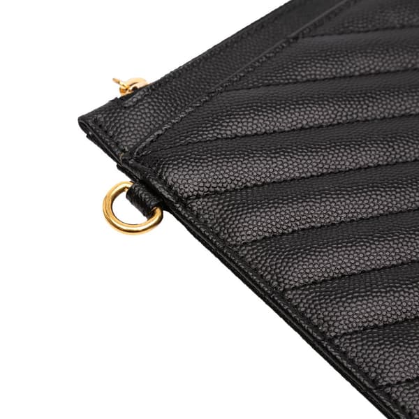 Pre-owned Saint Laurent Large Grain De Poudre Chevron Monogram Bill Pouch Black