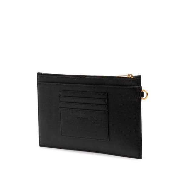 Pre-owned Saint Laurent Large Grain De Poudre Chevron Monogram Bill Pouch Black