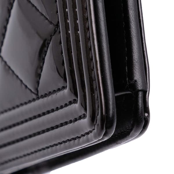 Pre-owned Chanel Quilted Patent Boy Long Wallet Black
