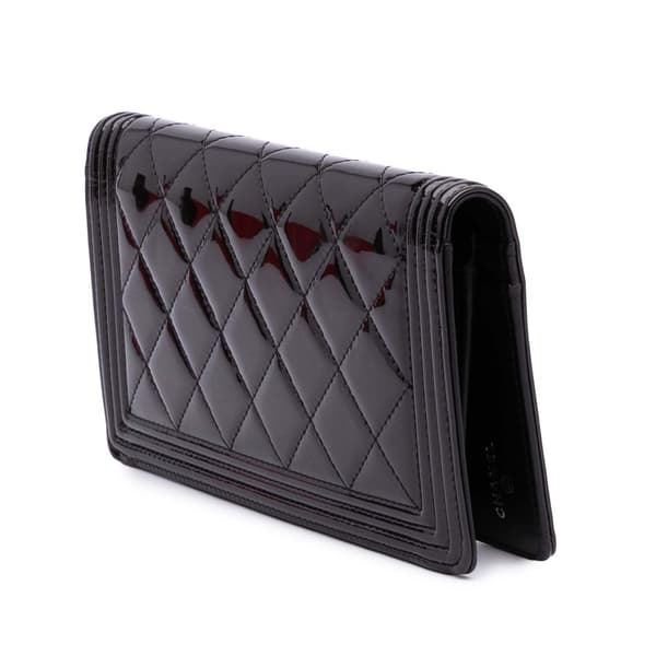 Pre-owned Chanel Quilted Patent Boy Long Wallet Black