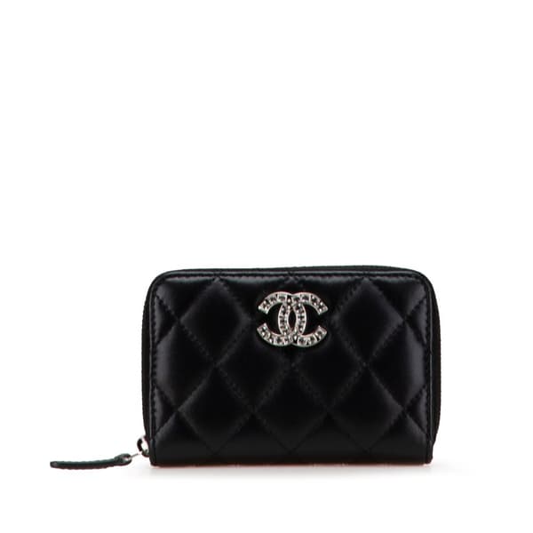 Pre-owned Chanel Quilted Lambskin CC Crystal Coin Pouch Black