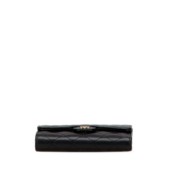 Pre-owned Chanel CC Quilted Caviar Trifold Flap Wallet Black