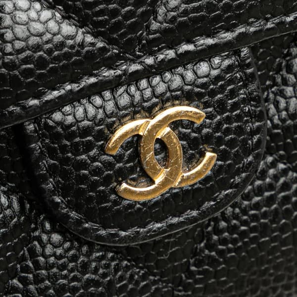 Pre-owned Chanel CC Quilted Caviar Trifold Flap Wallet Black